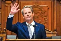  ?? AP PHOTO/BRYNN ANDERSON ?? Georgia Gov. Brian Kemp delivers the State of the State speech Jan. 11 in Atlanta.