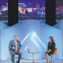  ?? Preview Las Vegas ?? Casino owner Derek Stevens speaks with Vegas Chamber President and CEO Mary Beth Sewald at Preview Las Vegas.