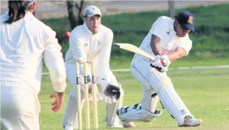  ??  ?? Majid Majeed at the crease for Widnes in their drawn encounter with Sale last Saturday.