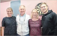  ?? MELINDA CHEEVERS NIAGARA THIS WEEK ?? Terry Ugulini with his family at the Canadian Corps Monday night after being elected mayor of Thorold. From left, Jaclyn, Terry, Jane and Justin.