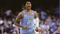  ?? Jamie Squire / Getty Images ?? North Carolina’s Caleb Love reacts during the second half of Saturday’s national semifinal win over Duke in New Orleans.