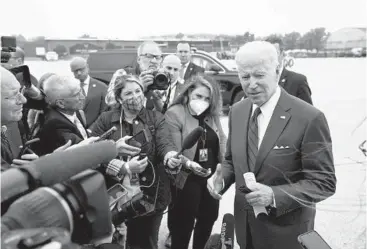  ?? EVAN VUCCI/AP ?? President Joe Biden speaks Tuesday at Andrews Air Force Base, Md., a day after the Supreme Court draft leak.