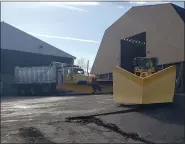  ?? PHOTO COURTESY OF PENNDOT ?? Plow trucks are ready to roll in anticipati­on of heavy snow Wednesday. PennDOT has stockpiled 130,000 tons of salt in the District 6 region.