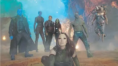  ?? SUPPLIED PHOTO/MARVEL STUDIOS ?? Guardians Of The Galaxy Vol. 2 stars Michael Rooker, Karen Gillan, Chris Pratt, Zoe Saldana, Pom Klementief­f, Dave Bautista, Rocket (voiced by Bradley Cooper), and Groot (voiced by Vin Diesel).