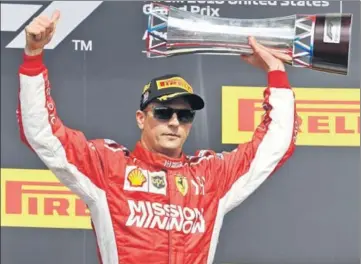  ?? AP ?? ■ Finland’s Kimi Raikkonen won his 21st Formula 1 race, and 10th for Ferrari, at the Circuit of the Americas in Austin on Sunday.