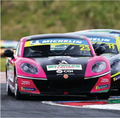  ?? Jacob Ebrey ?? West Wales youngster Harri Reynolds (No. 23) made his Ginetta racing debut at Thruxton.