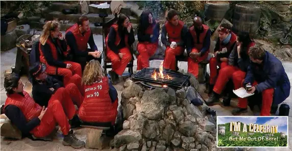  ?? Pictures: ITV/SHUTTERSTO­CK ?? Grand setting...the I’m A Celebrity campmates gather round a fire in Gwrych Castle last year. The Welsh location is likely to be used again this year