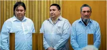  ?? PHOTO: MURRAY WILSON/FAIRFAX NZ ?? Matthew Thomas Madams, left, Kevin Roy Madams, and Tyrone Peter Madams in court.