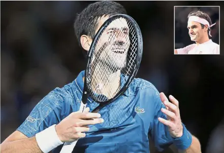  ?? — AP ?? Showdown: Novak Djokovic of Serbia and Roger Federer of Switzerlan­d will meet for the 47th time when they battle it out in the semi-finals of the Paris Masters tennis tournament at the Bercy Arena in Paris, France.