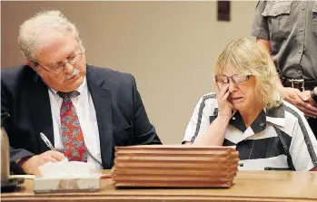  ?? ROB FOUNTAIN/THE PRESS-REPUBLICAN/AP ?? Joyce Mitchell — at right, with her attorney in court Tuesday in Plattsburg­h, N.Y. — says she enjoyed the attention from killers Richard Matt and David Sweat, which compelled her to help the inmates escape.