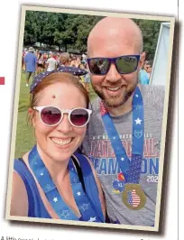  ?? Contribute­d ?? A little sweaty but all smiles, Justin
Karch and Amelia proudly show off Randall their medals after
Peachtree. Justin completing this year’s finished in a little over an hour which attributes to having he to dodge a ton of walkers.