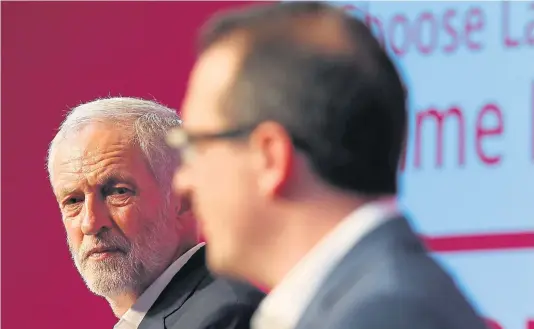  ?? Photograph: Colin Mearns ?? Labour leader Jeremy Corbyn with rival Owen Smith at the end of the Labour Leadership hustings at the SECC, Glasgow