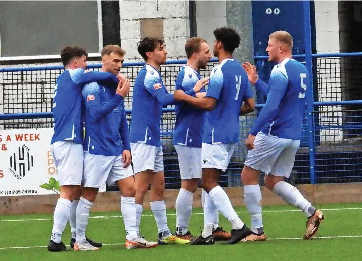  ?? ?? Leek Town eased to a 3-0 home victory over Prescot Cables as they took another step towards being crowned Northern Premier League West Division champions. Pictures: Peter Ogle