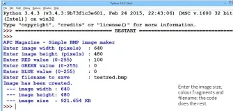  ??  ?? Enter the image size, colour fragments and filename: the code does the rest.