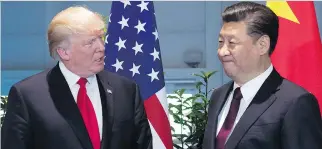 ?? THE ASSOCIATED PRESS/FILES ?? President Donald Trump, left, is asking the U.S. Trade Representa­tive to consider investigat­ing China for the theft of U.S. technology and intellectu­al property. He is taking the step even as he seeks help from China’s President Xi Jinping, right, with...