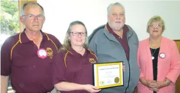  ??  ?? Pictured following the member induction are, from left sponsor and membership chairman Theo Versteden, new Lion Wendy Whittaker, Past District Governor Terry Hayler and Drouin Lions Club president Erika Wassenberg.