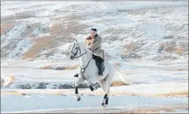  ?? Korean Central News Agency ?? NORTH KOREAN leader Kim Jong Un rides last year on Mt. Paektu, an image that fed the dynastic myth inside the country and inspired ridicule elsewhere.