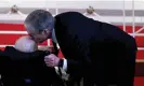  ?? Andrew Caballero-Reynolds/ AFP/Getty Images ?? James ‘Chip’ Carter kisses the head of his father, Jimmy Carter, at the service. Photograph: