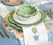  ?? COURTESY ?? A blue and white base lets cabbage ware shine.