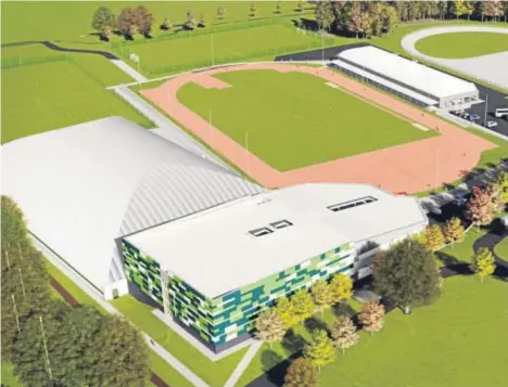  ??  ?? An artist’s impression, showing how the new sports centre could look when built in Caird Park.
