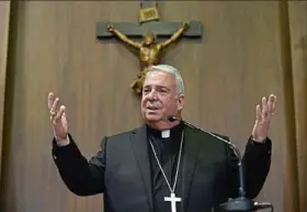  ?? Corey Perrine/Associated Press ?? Cleveland Bishop Nelson Perez speaks Thursday during a news conference at the Archdioces­an Pastoral Center in Philadelph­ia.