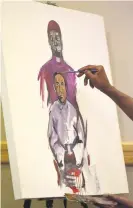  ??  ?? SEX ABUSE CLAIM. An artist paints an emotional Masedi William Segodisho as he tells the media about his alleged experience of being molested by a Catholic priest in the 1980s.