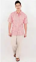  ??  ?? The regular fit tropical weaved short sleeve shirt and linen long pants give you a fresh vibe this Chinese New Year.