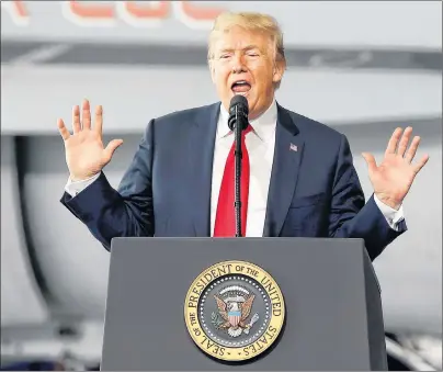  ??  ?? U.S. President Donald Trump speaks at Marine Corps Air Station Miramar in San Diego, Tuesday. AP PHOTO