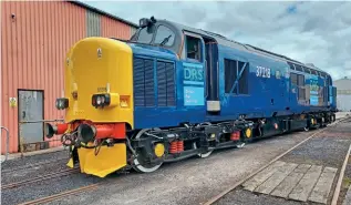  ?? SAM DIXON ?? No. 37218 at Crewe Heritage Centre on July 15 following its repaint into original Direct Rail Services livery for the company’s Crewe depot open day.