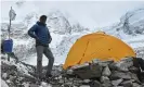  ?? ?? Nepal’s Kami Rita Sherpa at Mount Everest base camp in Solukhumbu district on Saturday during his record-breaking climb. Photograph: Prakash Mathema/AFP/Getty Images