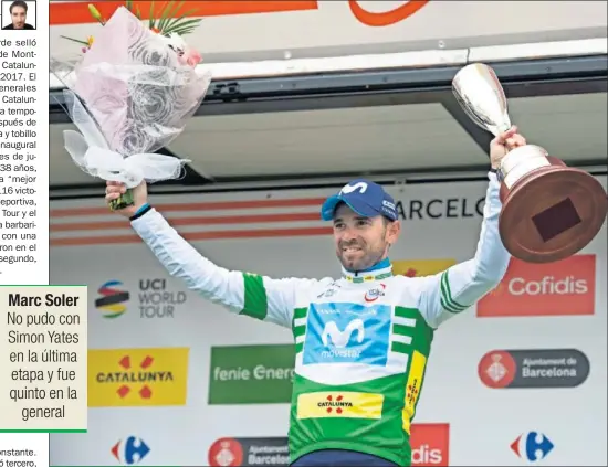  ??  ?? LA TERCERA. Valverde celebra en el podio su tercera Volta de Catalunya, tras las de 2009 y 2017.