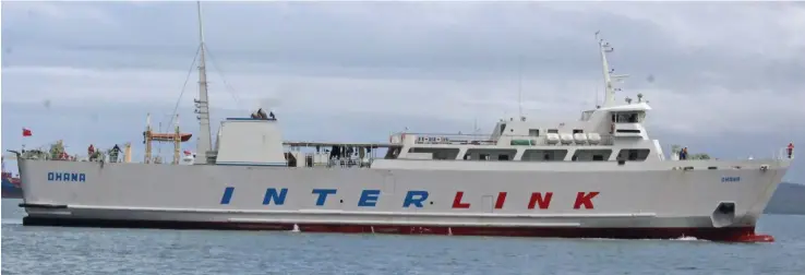  ?? Photo: Simione Haranavanu­a. ?? Interlink Shipping Line Limited’s Ohana arriving at the Mua-i-Walu 2 port on July 20, 2019.