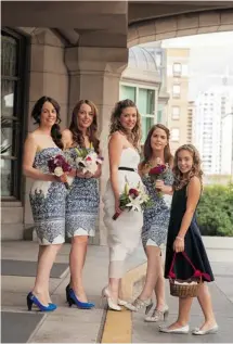  ?? PHOTOS: RYAN PARENT PHOTOGRAPH­Y ?? Chelsea Jones, centre, the brains behind Ciel Bleu Footwear, is shown with her wedding party outside the Fairmont Château Laurier, including Shannon Jones, left, Brittni Jones, Miranda Jones and flower girl Paisley Fish, who was wearing her own shoes.