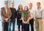  ??  ?? The partners include (l-r): Jón Árnason and Birgir Örn Smárason of Matis in Iceland; Julie Maguire of Indigo Rock Marine Research Station in Ireland; Alex Leeper of Matis; Robin Shields, SAIC; and Knud Simonsen of the Aquacultur­e Research Station of...