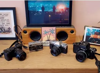  ??  ?? Left: From left to right: Sony A6300, Rollei 35s, Olympus OM30, Nikon F2