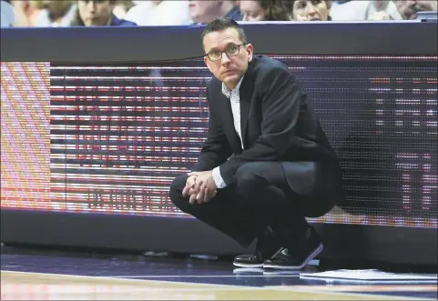  ?? Icon Sportswire / via Getty Images ?? Connecticu­t Sun coach Curt Miller looks on during a game against the Atlanta Dream at the Mohegan Sun Arena in Uncasville in 2019.