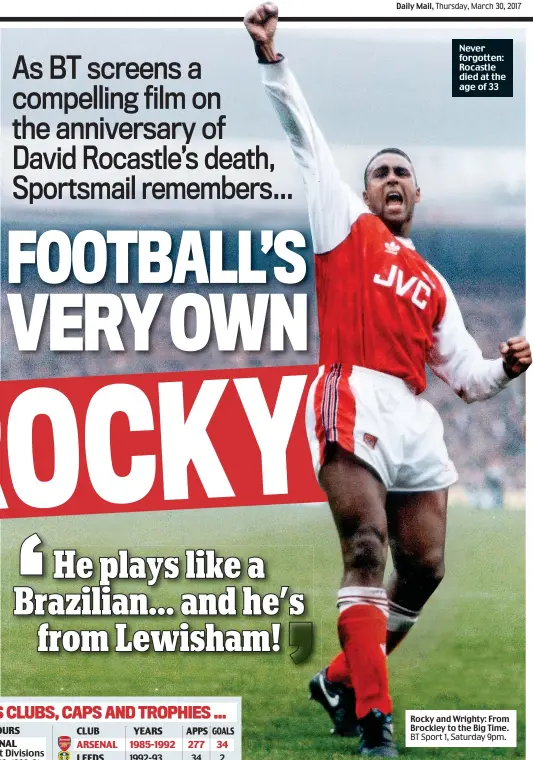  ??  ?? Never forgotten: Rocastle died at the age of 33