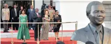  ??  ?? PRESIDENT Ramaphosa acknowledg­es the national salute on the steps of Parliament before his State of the Nation Address.