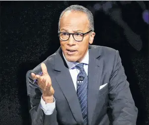  ?? AP PHOTO ?? In this Sept. 26, 2016, file photo, moderator Lester Holt, anchor of NBC Nightly News, asks a question during the presidenti­al debate at Hofstra University in Hempstead, N.Y. Holt says his trip to North Korea was valuable despite restrictio­ns placed...