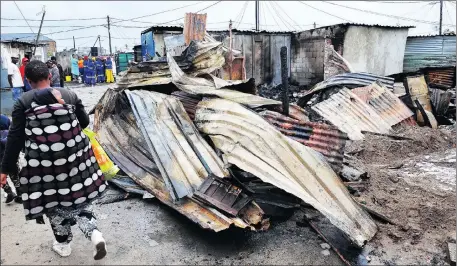  ?? Picture: Phando Jikelo/ ANA ?? DESTROYED: Six family members, including a one-year-old girl, were killed when their shack caught fire in Phola Park informal settlement in Philippi East on Monday night.