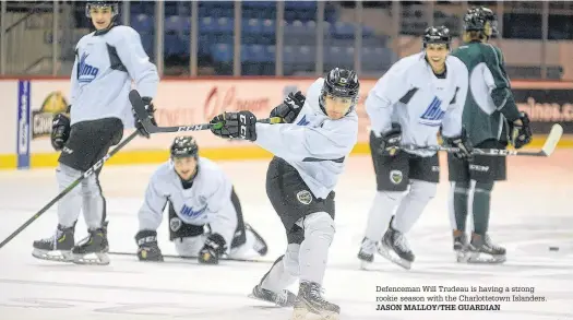  ?? JASON MALLOY/THE GUARDIAN ?? Defenceman Will Trudeau is having a strong rookie season with the Charlottet­own Islanders.