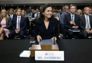  ?? JOSE LUIS MAGANA — THE ASSOCIATED PRESS FILE ?? Facebook COO Sheryl Sandberg testifies before the Senate Intelligen­ce Committee hearing on ‘Foreign Influence Operations and Their Use of Social Media Platforms’ on Capitol Hill in Washington. For the past decade, Sandberg has been the poised, reliable second-in-command to Facebook CEO Mark Zuckerberg, helping steer Facebook’s rapid growth around the world, while also cultivatin­g her brand in ways that hint at aspiration­s well beyond the social network.