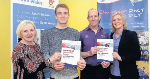  ??  ?? Colin Wallace and Jonathan Daniel, who work at Sobell Leisure Centre, were awarded Meritoriou­s Lifeguard certificat­es from the Royal Life Saving Society UK for saving an amateur footballer’s life