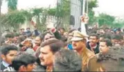  ?? SOURCED ?? Over 500 students protested on SGT University’s campus in Gurugram, demanding the Kashmiri student’s dismissal.