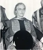  ?? ?? Being presented with an honorary doctorate by the University of Surrey in 1970. She was also awarded an OBE in 1948 for ‘Miss Shilling’s Orifice’.