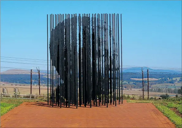  ?? SHANNON MELNYK/ SPECIAL TO THE SUNDAY PROVINCE ?? The Midlands is where Nelson Mandela was captured more than 50 years ago. The sculpture comprises 50 steel columns to commemorat­e the 50-year anniversar­y of his capture and depicts Mandela looking west across the landscape.