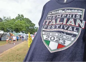  ?? COMMERCIAL APPEAL CHRIS DAY/THE ?? A festival shirt blows in the wind as attendees walk by during the Memphis Italian Festival at Marquette Park in Memphis on June 2, 2023.