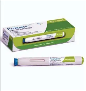  ?? SANOFI VIA AP ?? This undated product image provided by Sanofi shows Praluent 75 mg, a drug sold by Sanofi and Regeneron Pharmaceut­icals. It’s one of a new class of cholestero­l medicines that lower cholestero­l far more than statin medicines can. A key study tested...