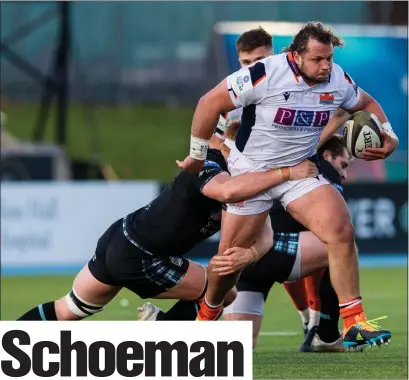  ??  ?? Edinburgh prop Pierre Schoeman, right, in action in the 1872 Cup against Glasgow Warriors