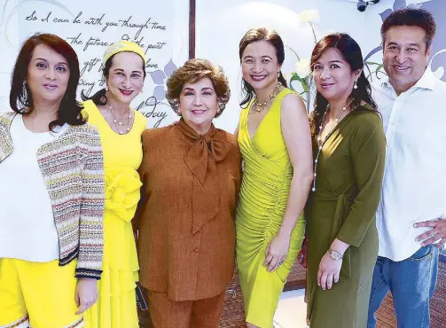  ??  ?? Susan Roces (third from left) is the guest of honor at the 49th anniversar­y of Miladay. Welcoming her are (from left) Dayrit siblings Jaqui Boncan, Michelle Soliven, Yvonne Romualdez, Christine Dayrit and Mark Dayrit.